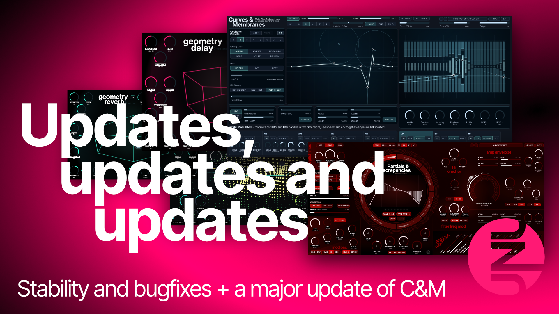 Unusable Engineering update artwork featuring Curves & Membranes and other updated plugins