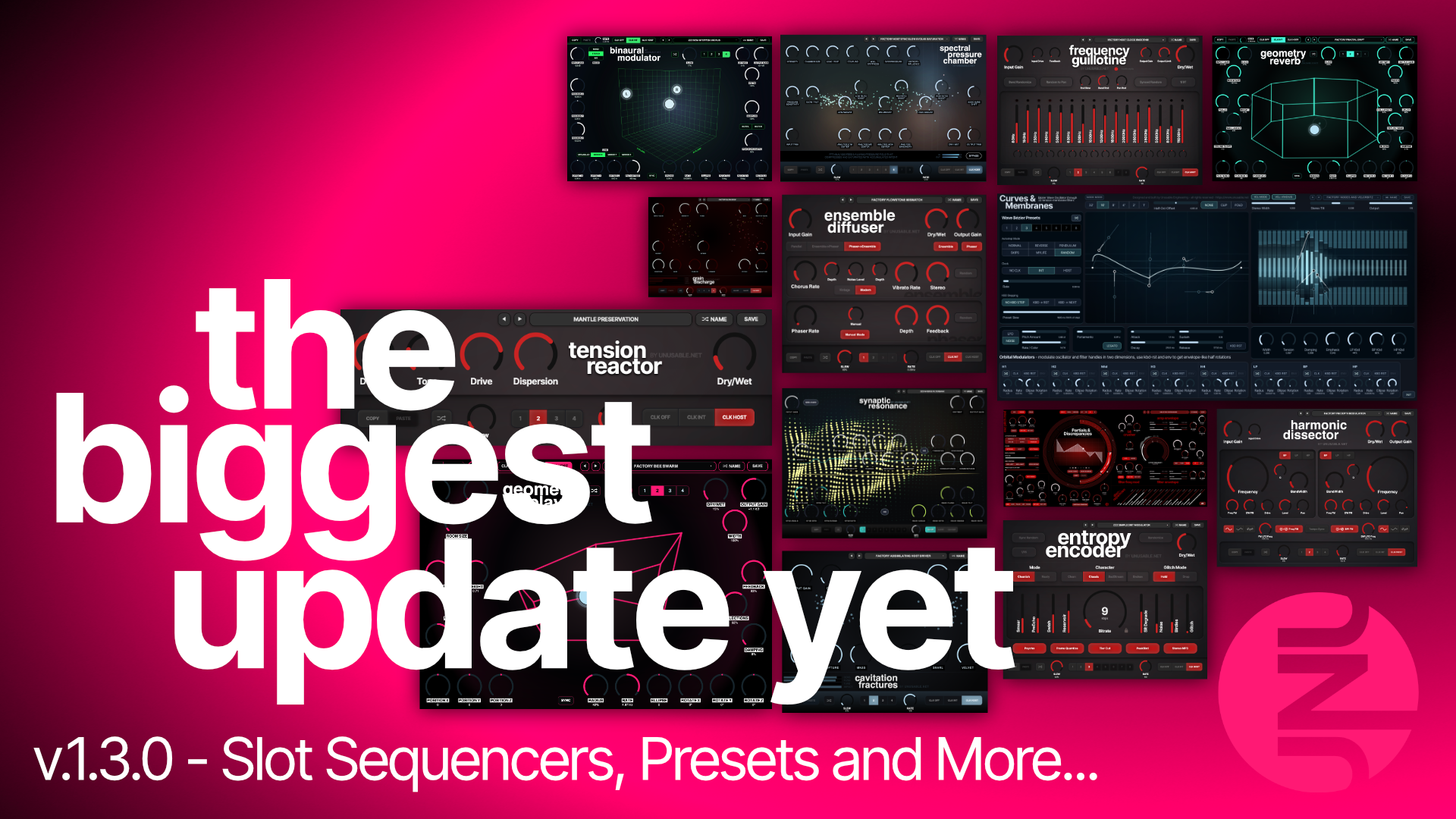 Unusable Engineering v1.3.0 update artwork showing the full plugin lineup