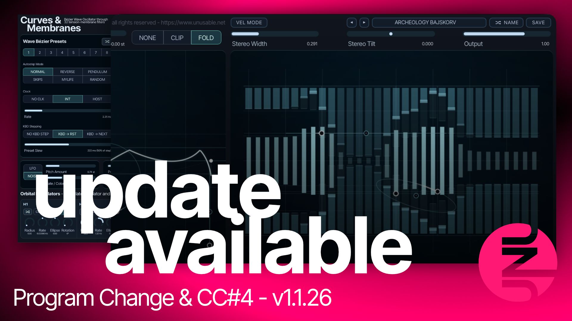 Curves & Membranes update card for version 1.1.26 with Program Change and CC#4 note