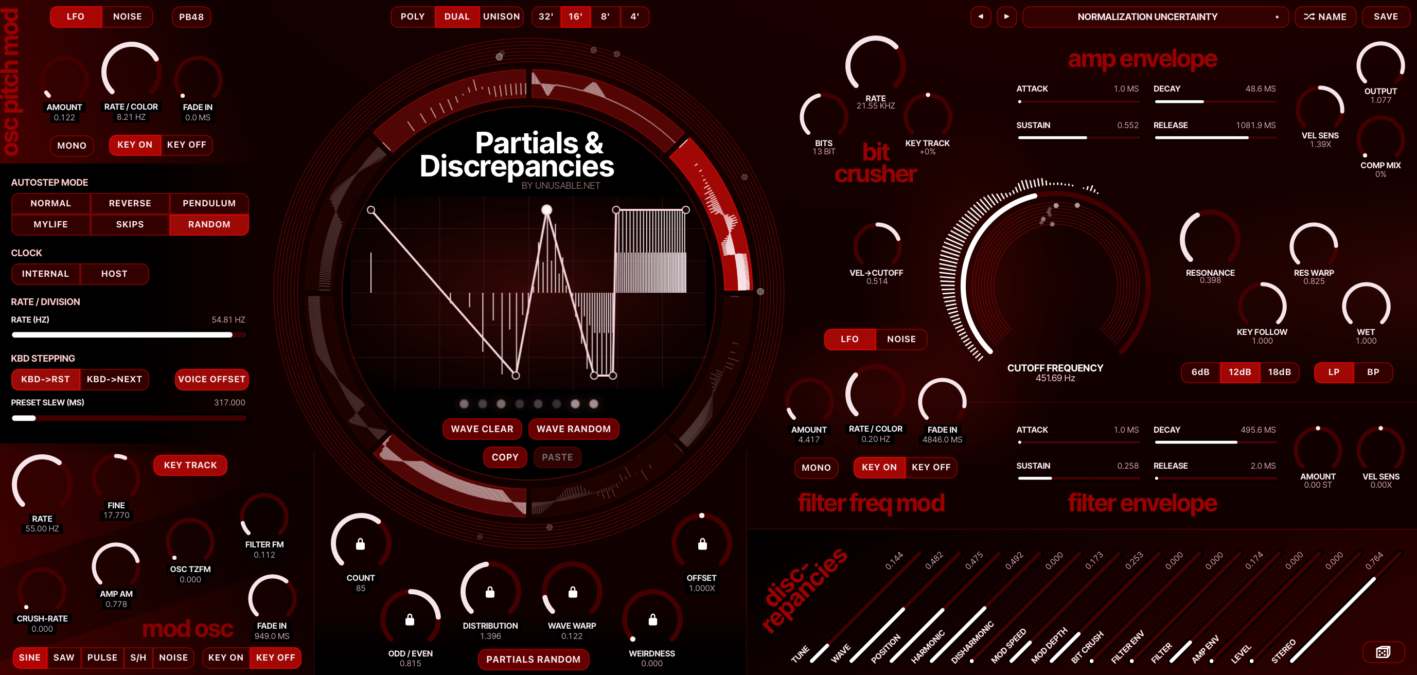 Partials & Discrepancies synthesizer interface screenshot