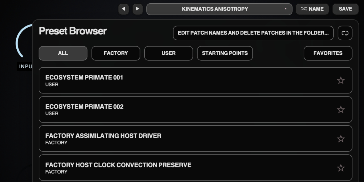 Cavitation Fractures preset navigation, name display, and save controls