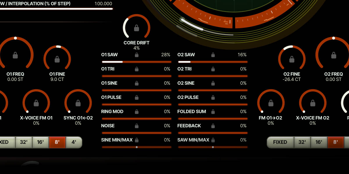 Currents and Nostalgia waveform mixer and parameter locks