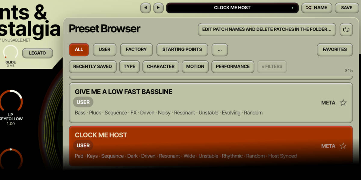 Currents and Nostalgia preset browser