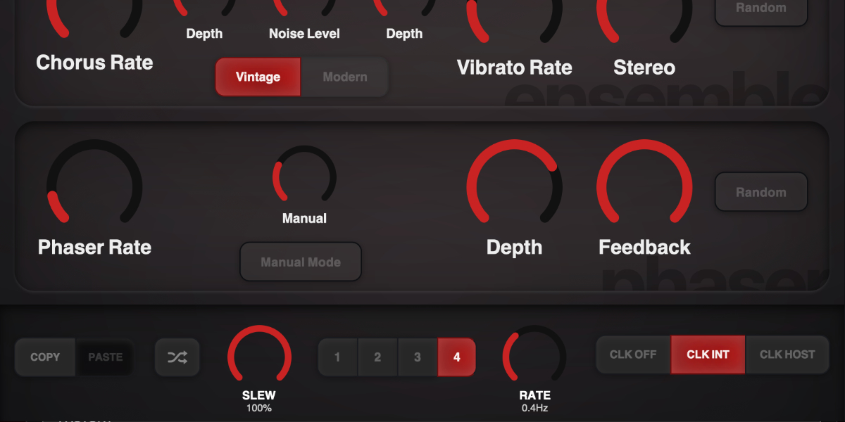 Ensemble Diffuser slot copy, paste, random, and four slot controls