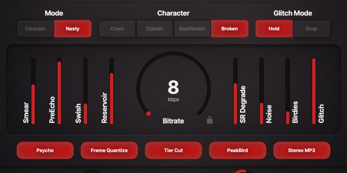 Entropy Encoder mode, character, bitrate, and Dry Wet controls