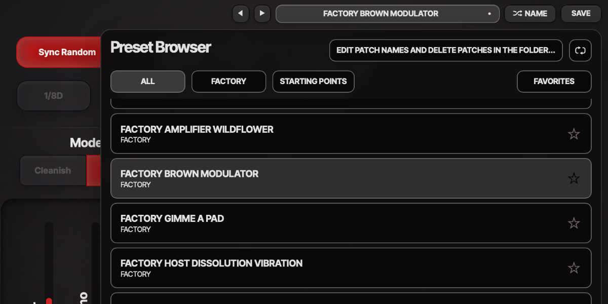 Entropy Encoder preset navigation, name display, and save controls