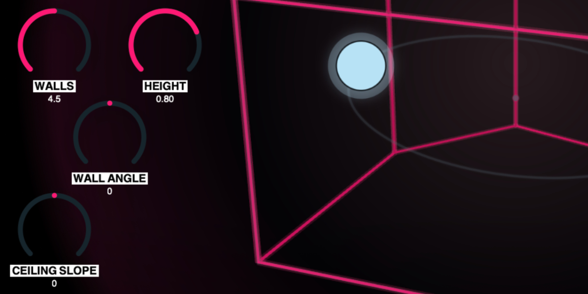 Geometry Delay room with Room Size, Walls, Height, Wall Angle, and Ceiling Slope controls