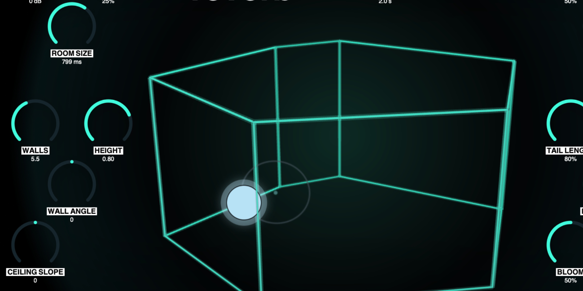Geometry Reverb room with Room Size, Walls, Height, Wall Angle, and Ceiling Slope controls