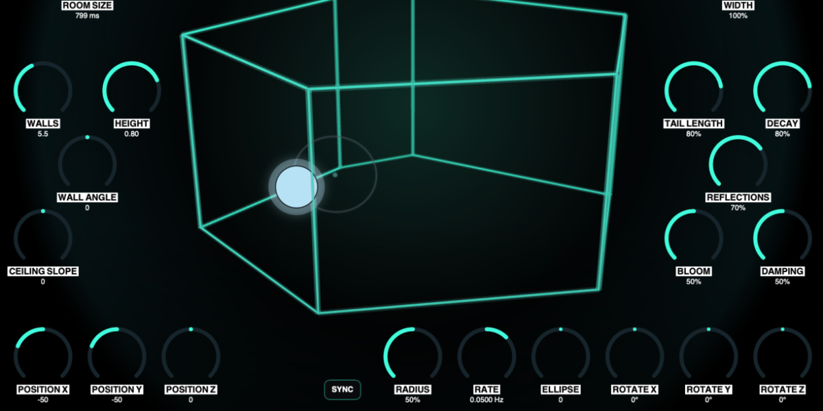 Geometry Reverb node position and Radius, Rate, Sync, Ellipse, and orbit rotation controls