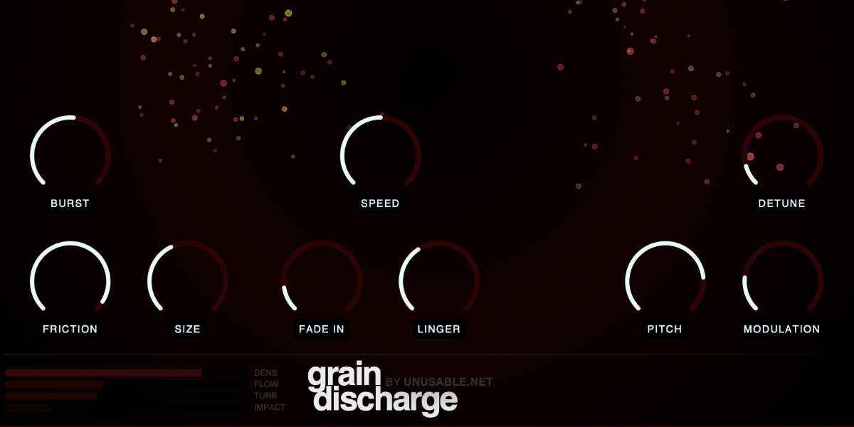 Grain Discharge Density, Burst, Friction, Size, and Speed controls