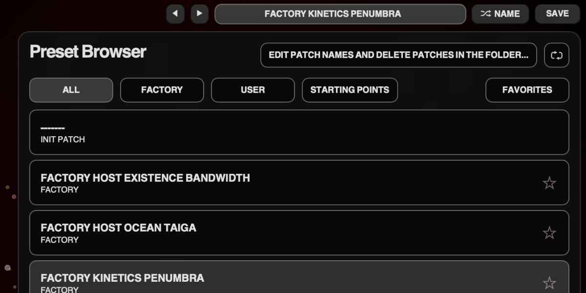 Grain Discharge preset navigation, name display, and save controls