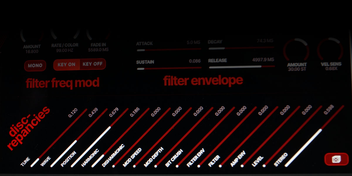 Per-voice discrepancy controls and randomize button