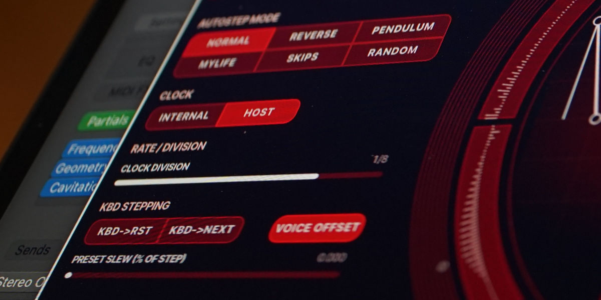 Slot sequencer direction, clock, keyboard stepping, rate, and slew controls