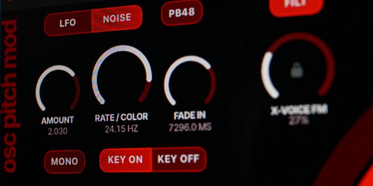 Pitch modulation LFO and noise controls