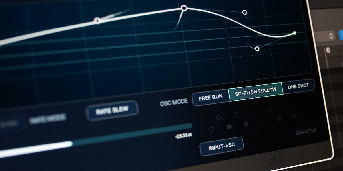 Quadrant Modulator oscillator mode controls with side-chain pitch follow selected