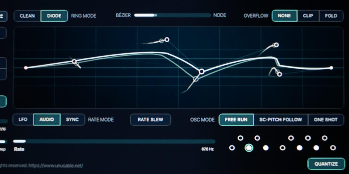Quadrant Modulator rate mode, rate slew, oscillator mode, and quantization controls