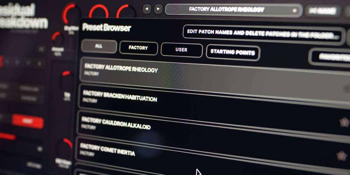 Residual Breakdown preset browser with factory preset list