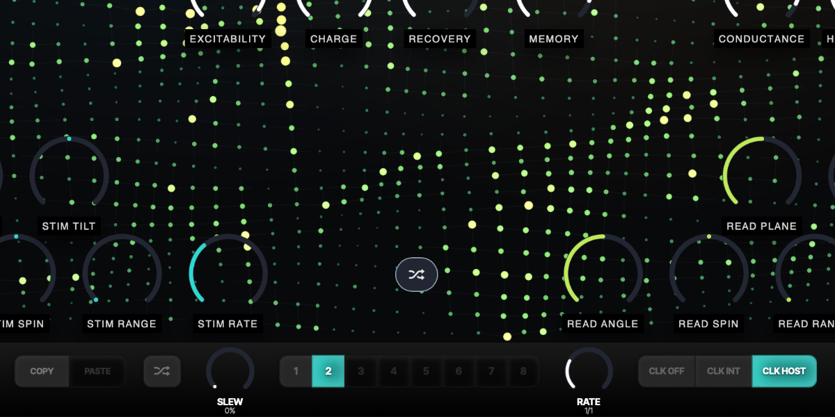 Synaptic Resonance slot copy, paste, random, slew, rate, slots, and clock controls